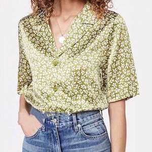 100% Silk Shirt French Style Short Sleeve - Green